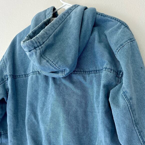 Ashley Vintage Charm Crop Sherpa lined denim jean hooded western jacket Medium - Picture 9 of 11
